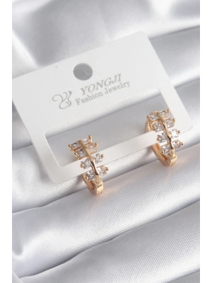 ® Pirinç Gold Renk Zirkon Taşlı Kadın Küpe