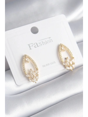 ® Pirinç Gold Renk Zirkon Taşlı Kadın Küpe