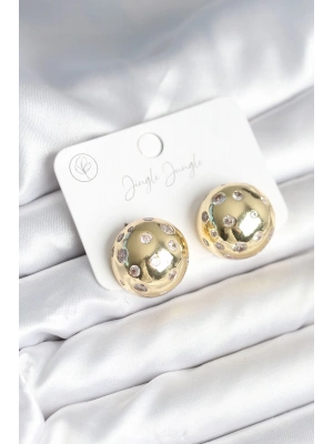 ® Pirinç Gold Renk Zirkon Taşlı Kadın Küpe