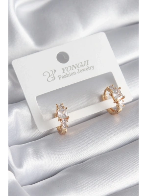 ® Pirinç Gold Renk Zirkon Taşlı Kadın Küpe