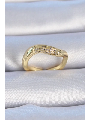 ® Pirinç Gold Renk Zirkon Taşlı Kadın Yüzük
