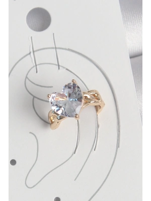 ® Pirinç Gold Renk Zirkon Taşlı Kalp Model Kadın Kıkırdak Küpe