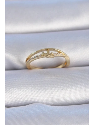 ® Pirinç Gold Renk Zirkon Taşlı Kalp Model Kadın Yüzük