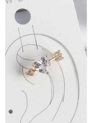® Pirinç Gold Renk Zirkon Taşlı Kalp Ok Model Kadın Kıkırdak Küpe