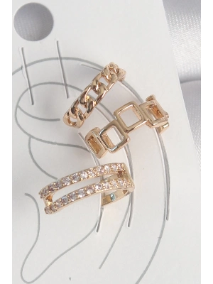 ® Pirinç Gold Renk Zirkon Taşlı Kare Zincir Model Kadın Kıkırdak Küpe