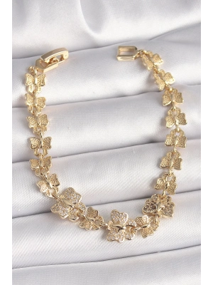 ® Pirinç Gold Renk Zirkon Taşlı Kelebek Model Zincir Kadın Bileklik