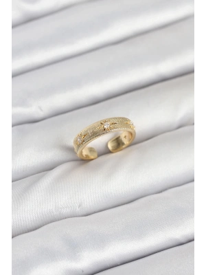 ® Pirinç Gold Renk Zirkon Taşlı Kutup Yıldızı Model Kadın Yüzük