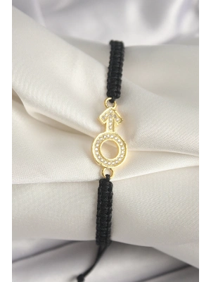 ® Pirinç Gold Renk Zirkon Taşlı Mars Figür Asansörlü Makrome Model Kadın Bileklik