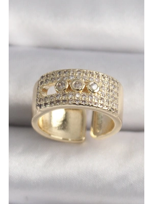 ® Pirinç Gold Renk Zirkon Taşlı Messika Model Ayarlanabilir Kadın Yüzük