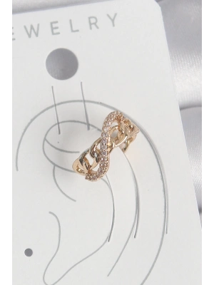 ® Pirinç Gold Renk Zirkon Taşlı Sonsuzluk Zincir Model Kadın Kıkırdak Küpe