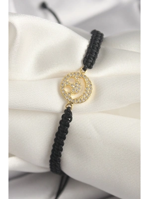 ® Pirinç Gold Renk Zirkon Taşlı Taç Figür Asansörlü Makrome Model Kadın Bileklik