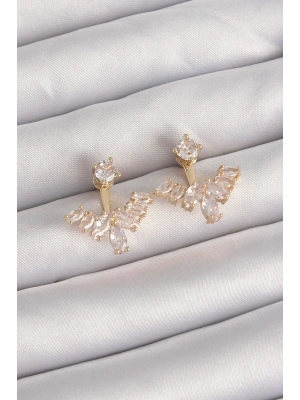 ® Pirinç Gold Renk Zirkon Taşlı V Model Küpe