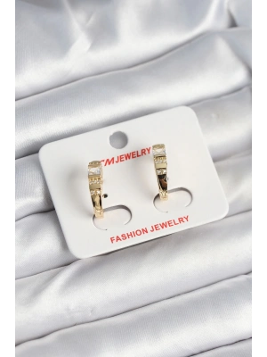 ® Pirinç Gold Renk Zirkon Taşlı Vintage Kadın Küpe