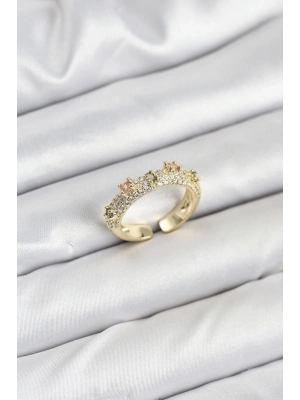 ® Pirinç Gold Renk Zirkon Taşlı Vintage Kadın Yüzük