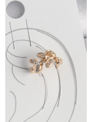 ® Pirinç Gold Renk Zirkon Taşlı Yaprak Model Kadın Kıkırdak Küpe