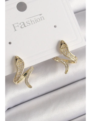 ® Pirinç Gold Renk Zirkon Taşlı Yılan Model Kadın Küpe