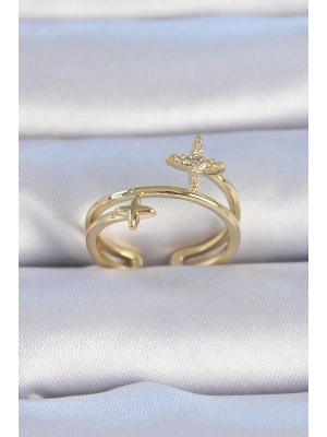 ® Pirinç Gold Renk Zirkon Taşlı Yıldız Model Kadın Yüzük