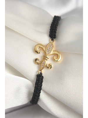 ® Pirinç Gold Renk Zirkon Taşlı Zambak Figür Asansörlü Makrome Model Kadın Bileklik