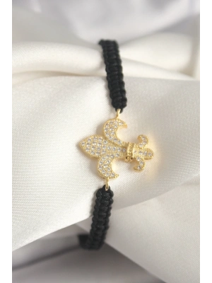 ® Pirinç Gold Renk Zirkon Taşlı Zambak Figür Asansörlü Makrome Model Kadın Bileklik