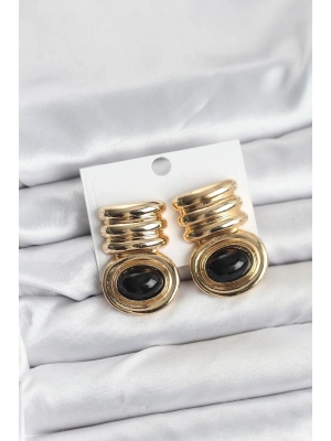 ® Pirinç Gold Siyah Renk Vintage Kadın Küpe