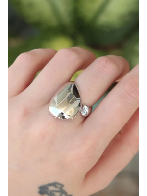 ® Pirinç Gümüş Renk Ayarlanabilir İri Bombeli Yüzük