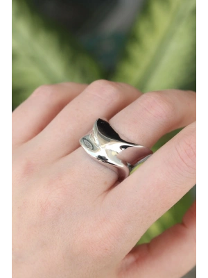 ® Pirinç Gümüş Renk Ayarlanabilir Kalın Ezme Yüzük