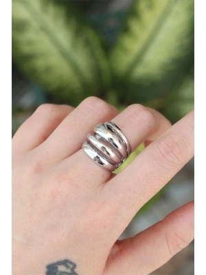 ® Pirinç Gümüş Renk Ayarlanabilir Tırtıklı Bombe Yüzük