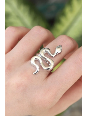 ® Pirinç Gümüş Renk Ayarlanabilir Yılan Yüzük