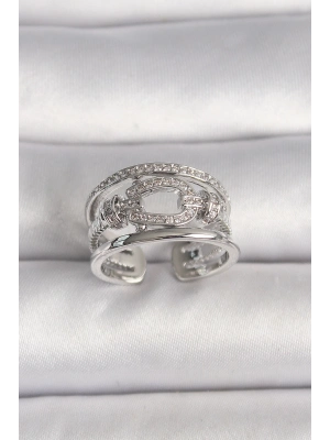 ® Pirinç Gümüş Renk Ayarlanabilir Zirkon Taşlı Gemici Düğüm Model Kadın Yüzük