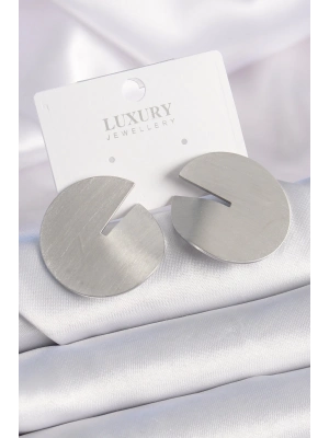 ® Pirinç Gümüş Renk Daire Plaka Model Kadın Küpe