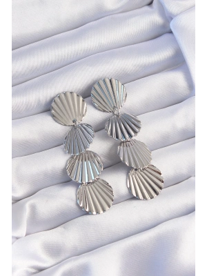 ® Pirinç Gümüş Renk Deniz Kabuğu Model Sallantılı Küpe