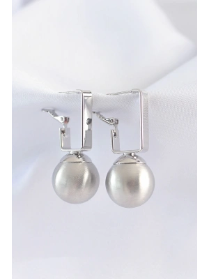 ® Pirinç Gümüş Renk Dikdörtgen Detay Oval Küpe