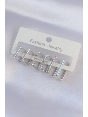 ® Pirinç Gümüş Renk Dikdörtgen Model Küpe Seti