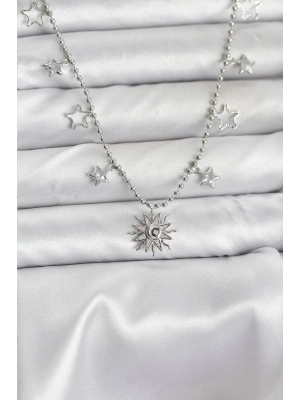 ® Pirinç Gümüş Renk Güneş Model Kadın Kolye