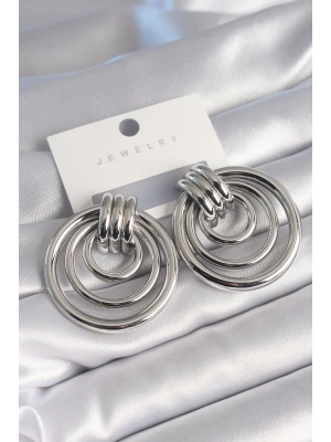 ® Pirinç Gümüş Renk Halka Model Kadın Küpe