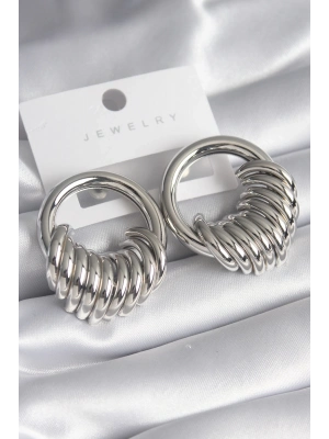 ® Pirinç Gümüş Renk Halka Sarmal Model Kadın Küpe