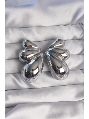 ® Pirinç Gümüş Renk İri Bombeli Kelebek Küpe