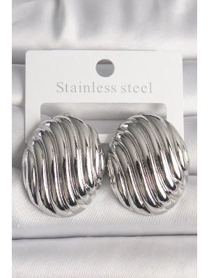 ® Pirinç Gümüş Renk İşlemeli Oval Model Kadın Küpe