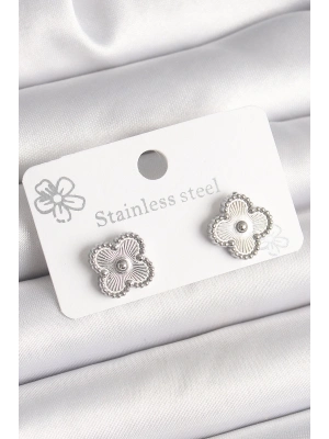 ® Pirinç Gümüş Renk İşlemeli Yonca Model Kadın Küpe