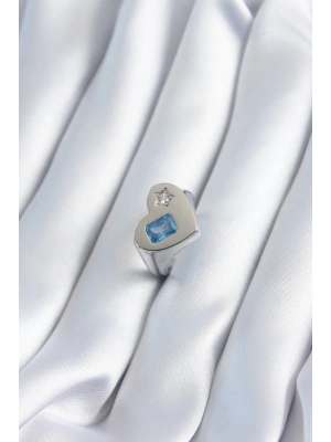 ® Pirinç Gümüş Renk Kalp Model Yıldız Zirkon Taş Detay Kadın Yüzük