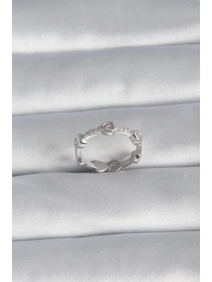 ® Pirinç Gümüş Renk Kalp Model Zirkon Taş Detay Kadın Yüzük