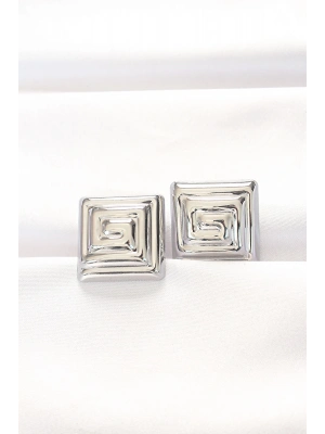 ® Pirinç Gümüş Renk Kare Form Küpe