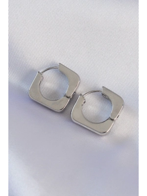 ® Pirinç Gümüş Renk Kare Küpe