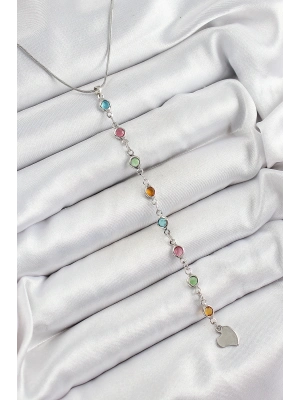 ® Pirinç Gümüş Renk Karışık Renk Zirkon Taşlı Y Kadın Kolye