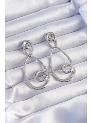 ® Pirinç Gümüş Renk Kıvrımlı Sallantılı Küpe