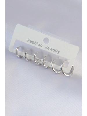 ® Pirinç Gümüş Renk Oval Küpe Seti