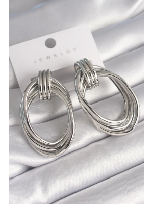 ® Pirinç Gümüş Renk Oval Model Kadın Küpe