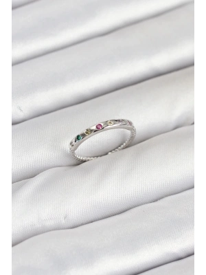 ® Pirinç Gümüş Renk Renkli Zirkon Taşlı Kadın Yüzük