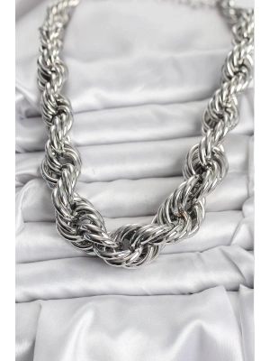 ® Pirinç Gümüş Renk Sarmal Halat Model Kadın Kolye