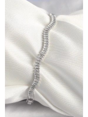 ® Pirinç Gümüş Renk Su Yolu Zirkon Taşlı Model Kadın Bileklik